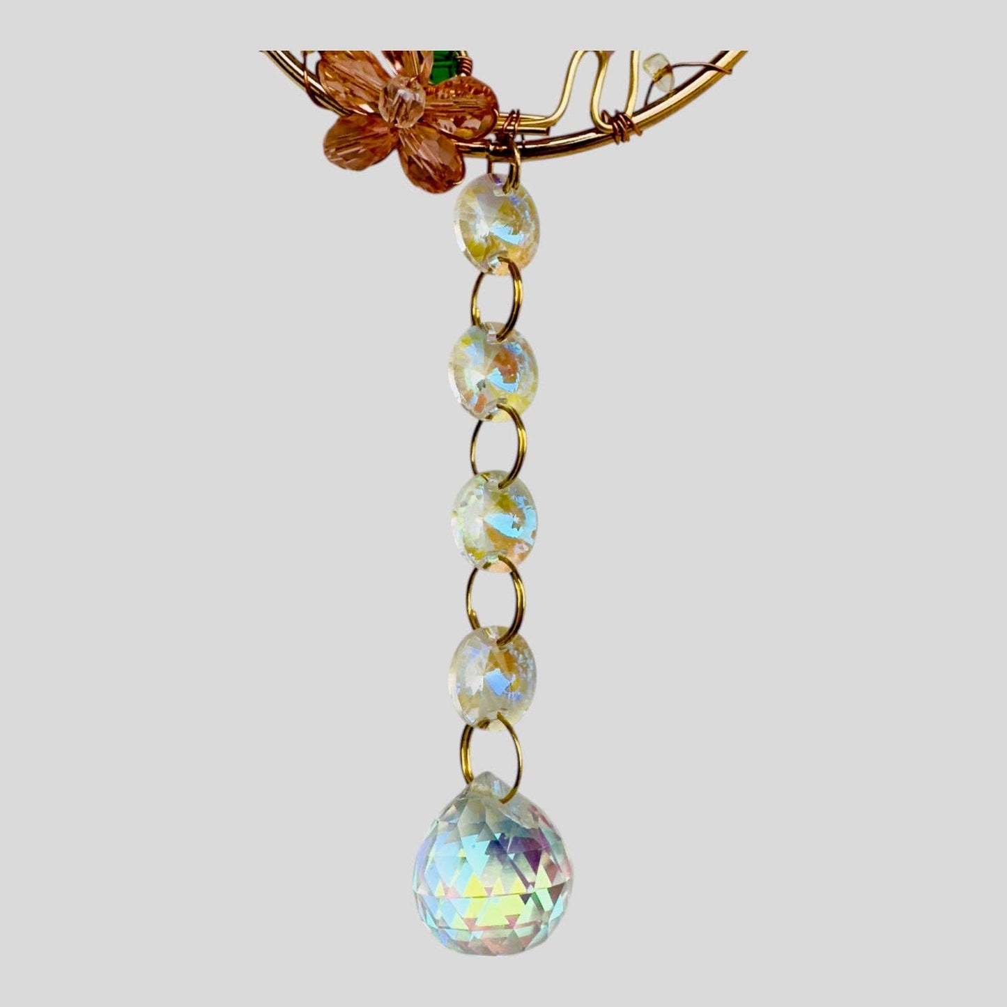 Gold Metal Cat Suncatcher with Colorful Beads and Shimmering Crystals -- Window Hanging or Wall Hanging