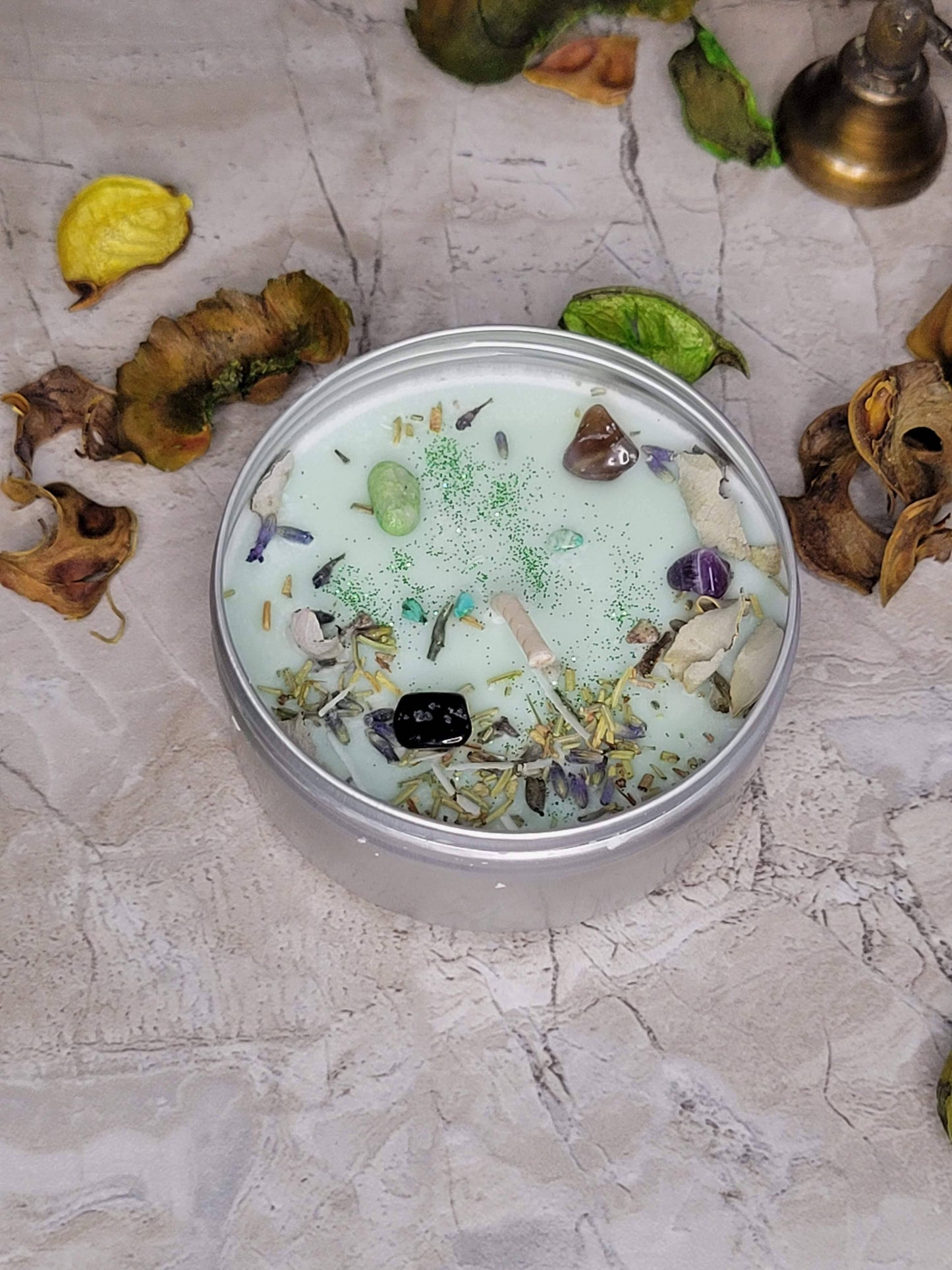 Crystal Candles 4oz Crystals Aromatherapy Flowers