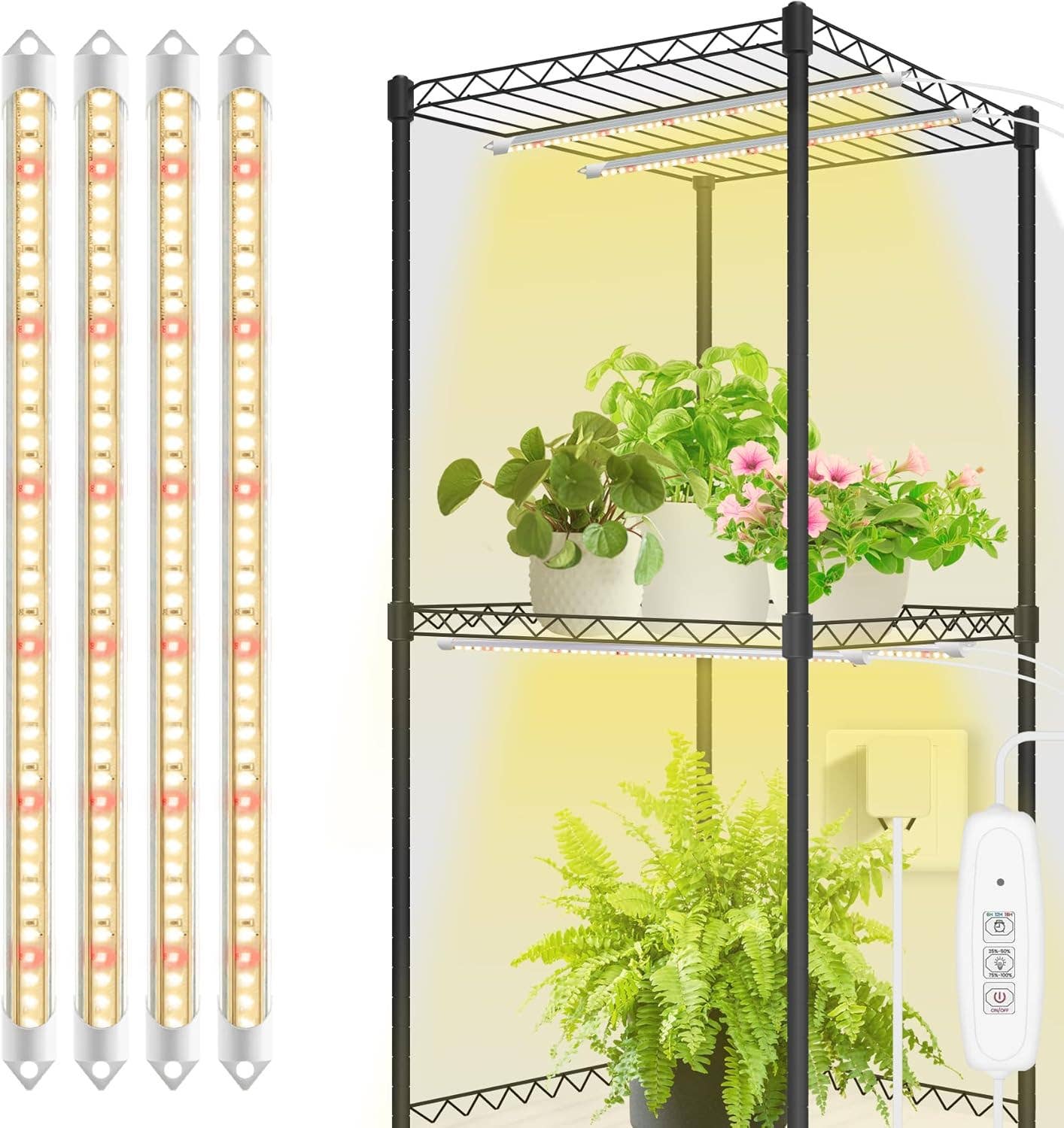 EASY GROW, 1.5ft Grow Light Bars, 4000K, 4 pcs