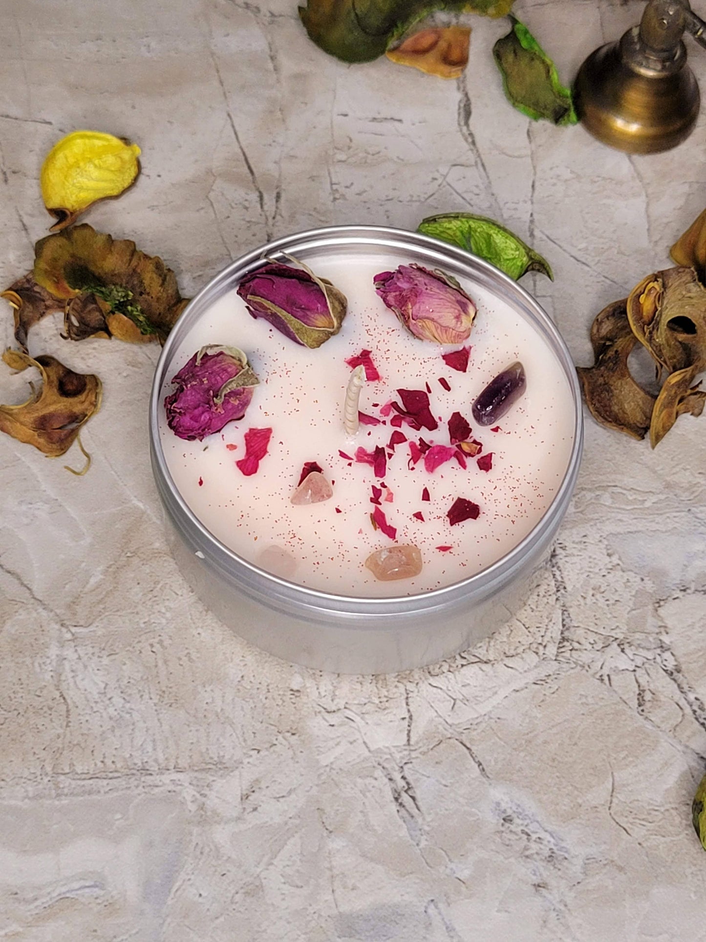 Crystal Candles 4oz Crystals Aromatherapy Flowers