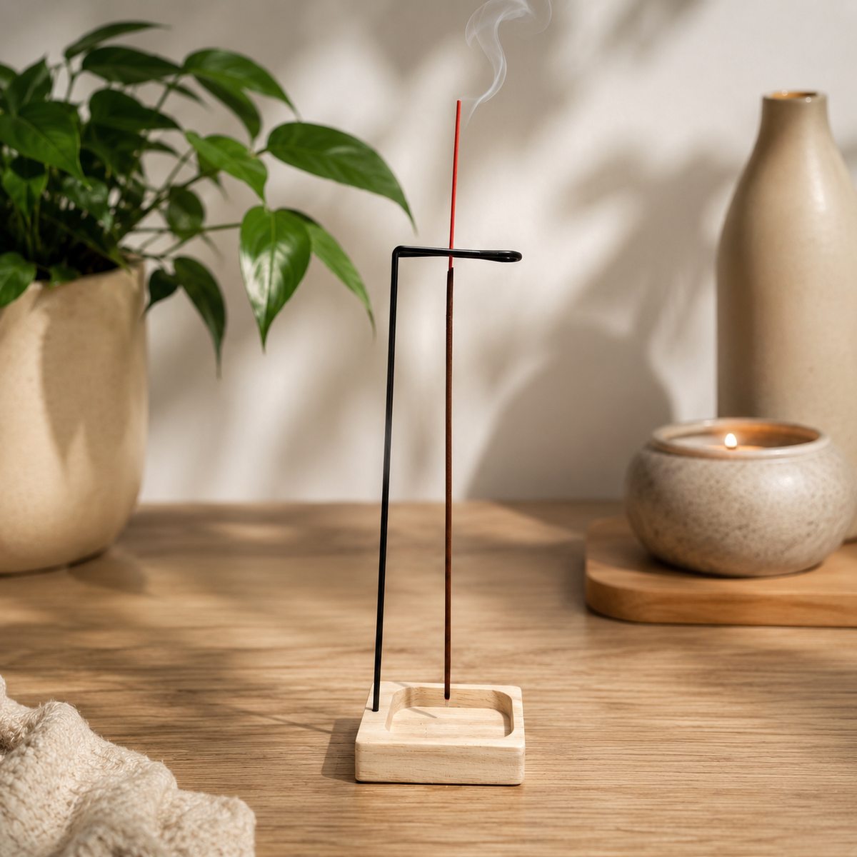 Minimalist Stick Incense Holder with Wooden Base