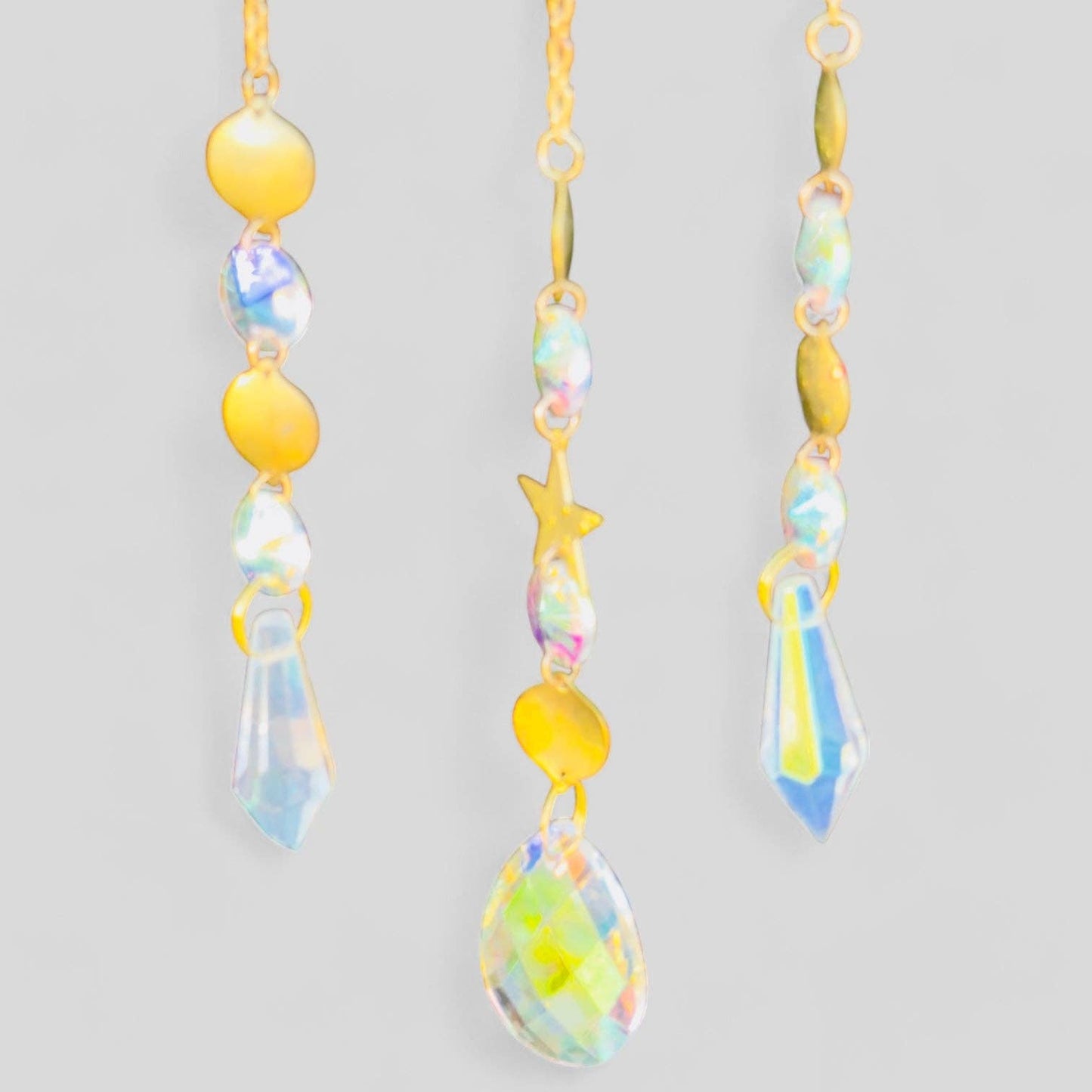 Black Crescent Moon Dreamcatcher Suncatcher with Hanging Jewel Charms -- Window Hanging or Wall Hanging