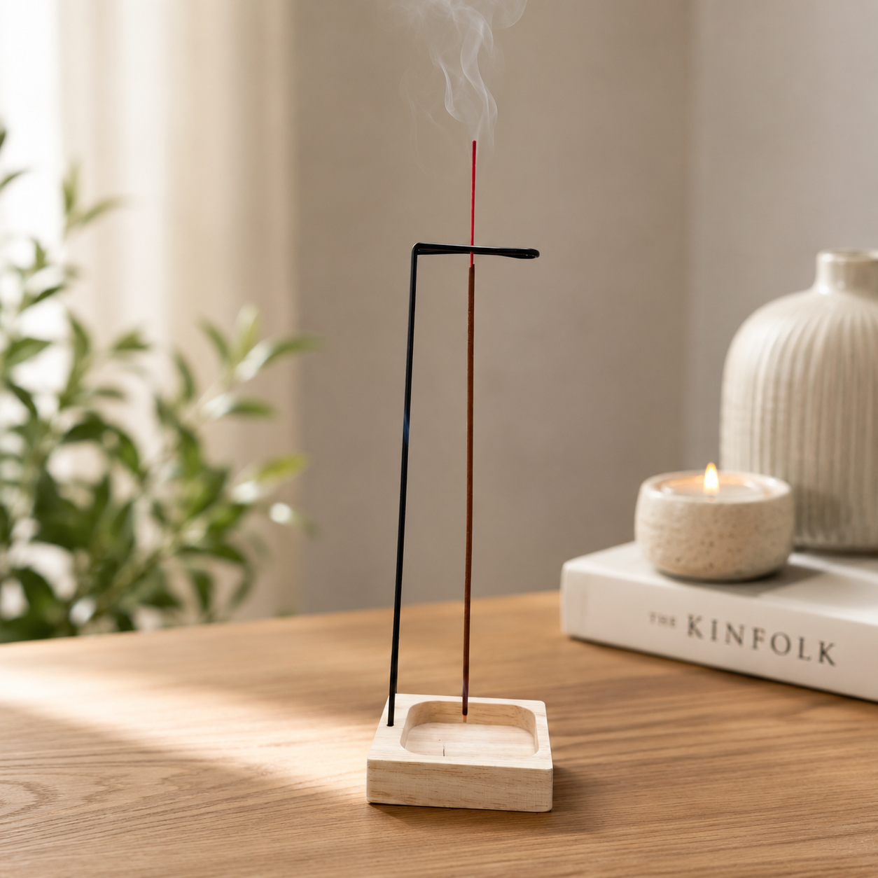 Minimalist Stick Incense Holder with Wooden Base