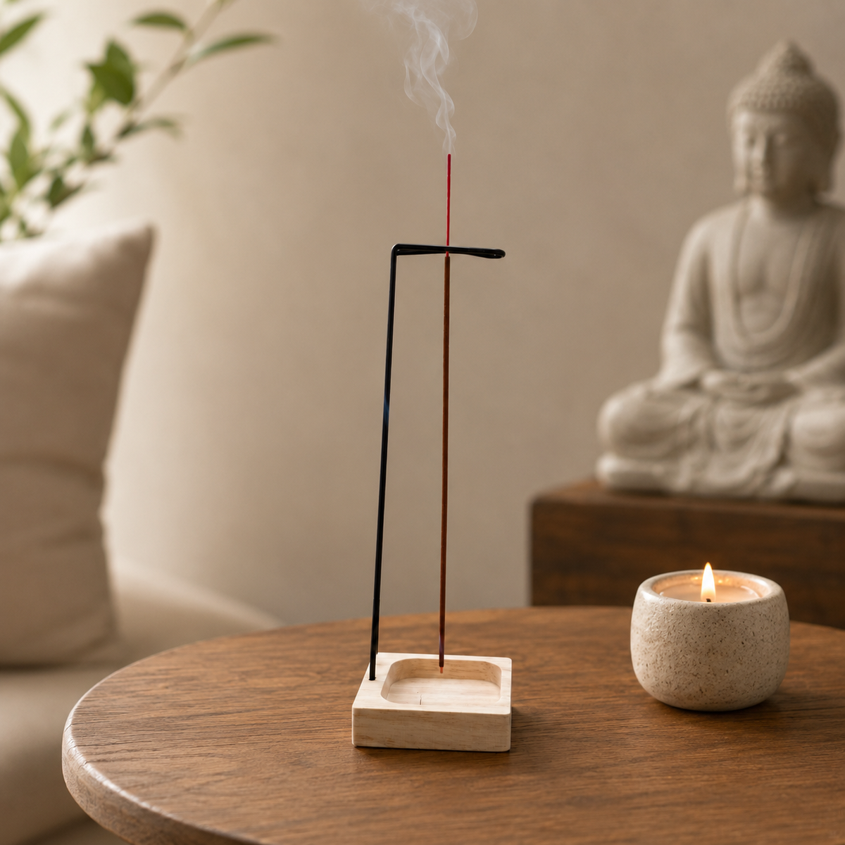 Minimalist Stick Incense Holder with Wooden Base