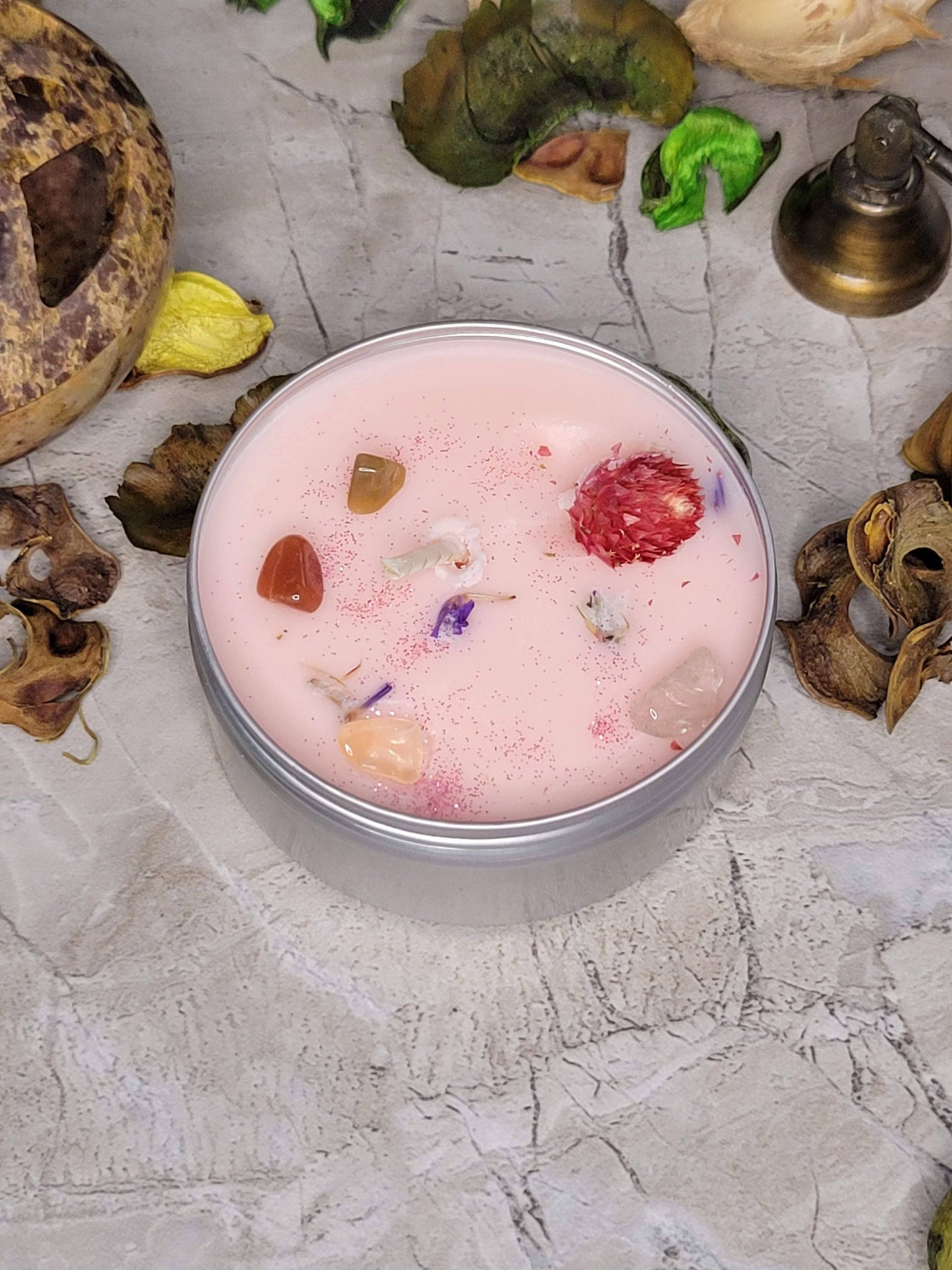 Crystal Candles 4oz Crystals Aromatherapy Flowers