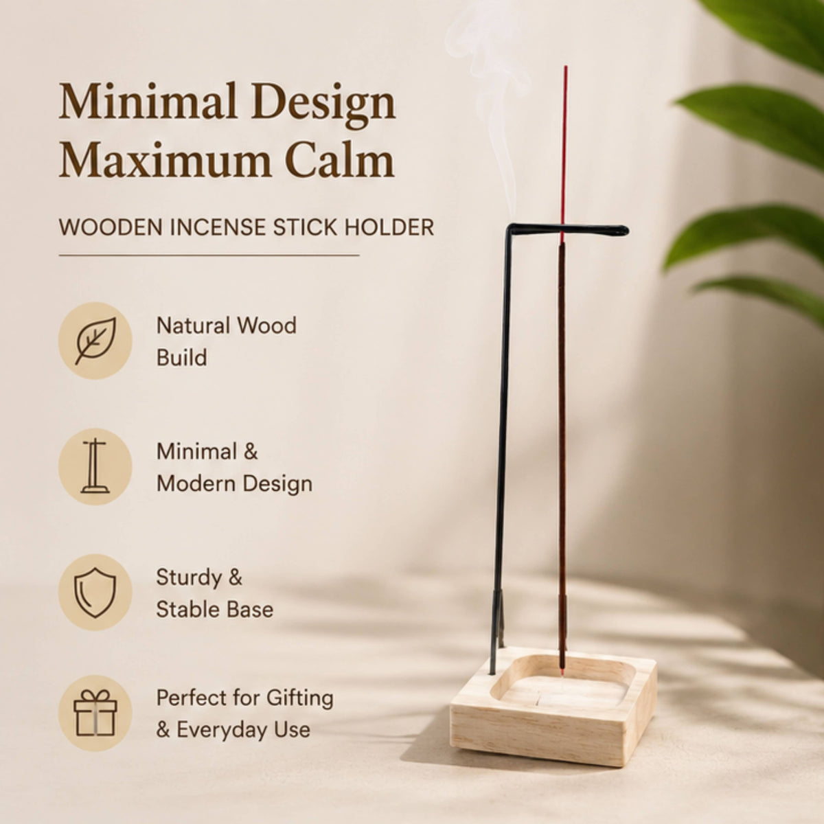 Minimalist Stick Incense Holder with Wooden Base